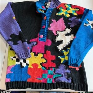 Lisa‎ Nichols - size 2, vintage, Colorful Puzzle Pattern Sweater